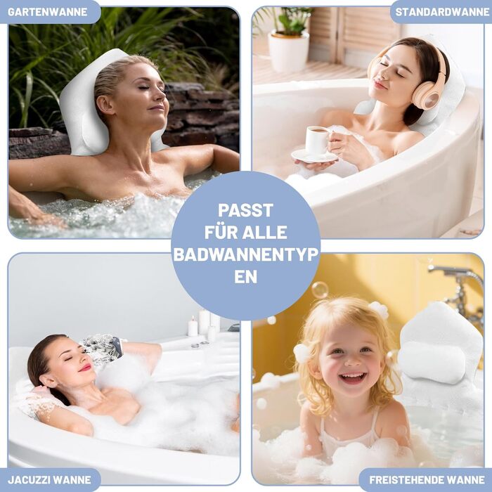 Подушка для ванни повномірна 134x41 см з підголівником та підтримкою попереку, швидковисихаюча, гіпоалергенна, з гачком та рукавичкою для ванни