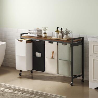 Кошик для білизни HOOBRO з 3 відділеннями, 119L, на колесах, з полицями, білий