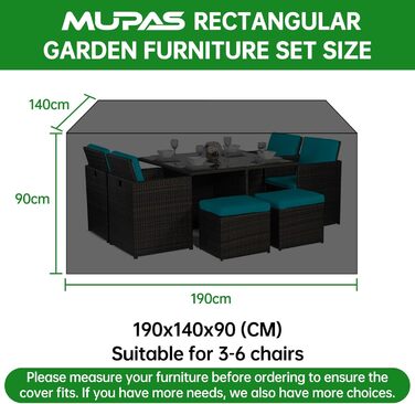 Водонепроникний чохол для садово-патіо меблів 420D Oxford, 190x140x90 см, чорний