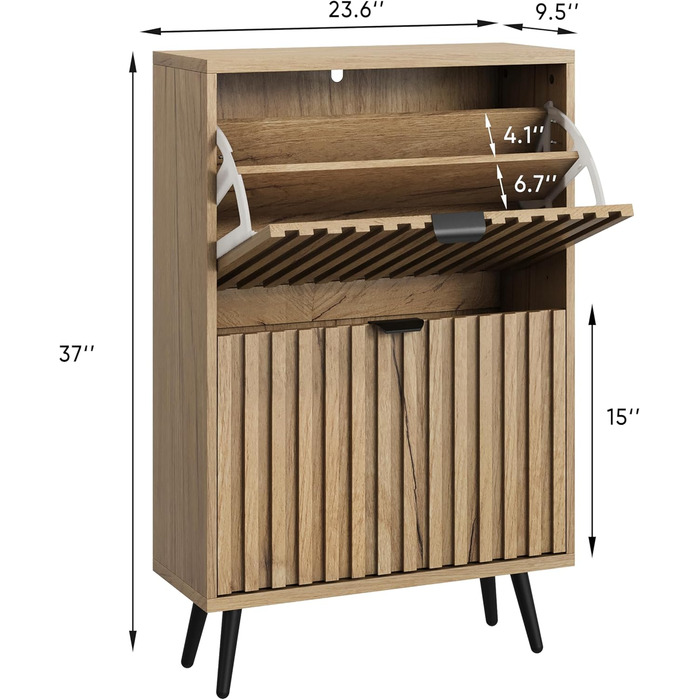 Шкаф для взуття Smuxee з 2 відкидними полицями, 60 см. Сірий шаф для взуття з рельєфним дизайном, незалежний органайзер для взуття для передпокою, коридору, вітальні або гардеробу.