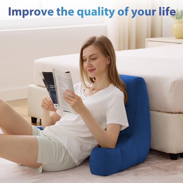 Подушка для читання з підлокотниками для дорослих, спинна подушка для відпочинку в ліжку, подушка з піною з пам'яті з кишенями та знімним, пральним чохлом, для відпочинку, перегляду телевізора