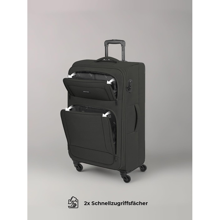 Набір валізак Smartbox (3 шт.) для жінок та чоловіків | Легкі та міцні валізи-ролери, розширювані, з кодовим замком, 4 колеса, чорний колір