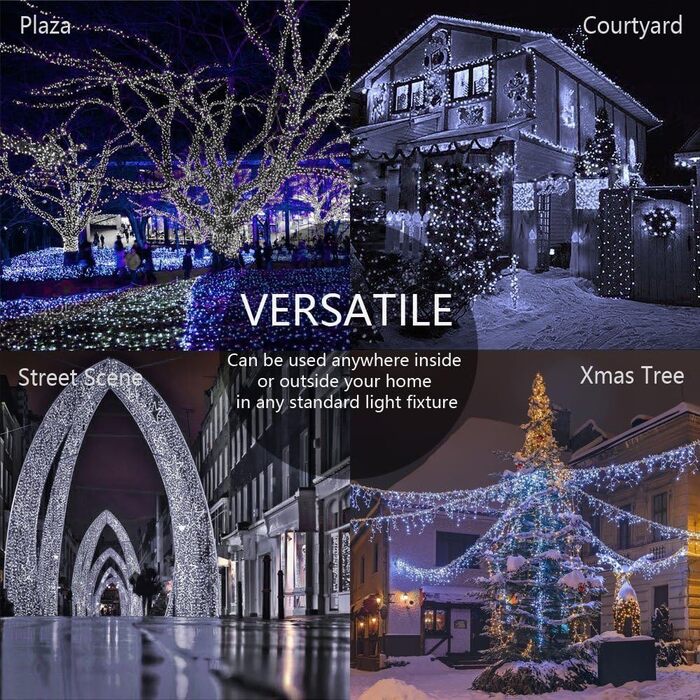 Гірлянда святкова 100м, вологостійка, для дому та саду, з пультом, 8 режимів, біла