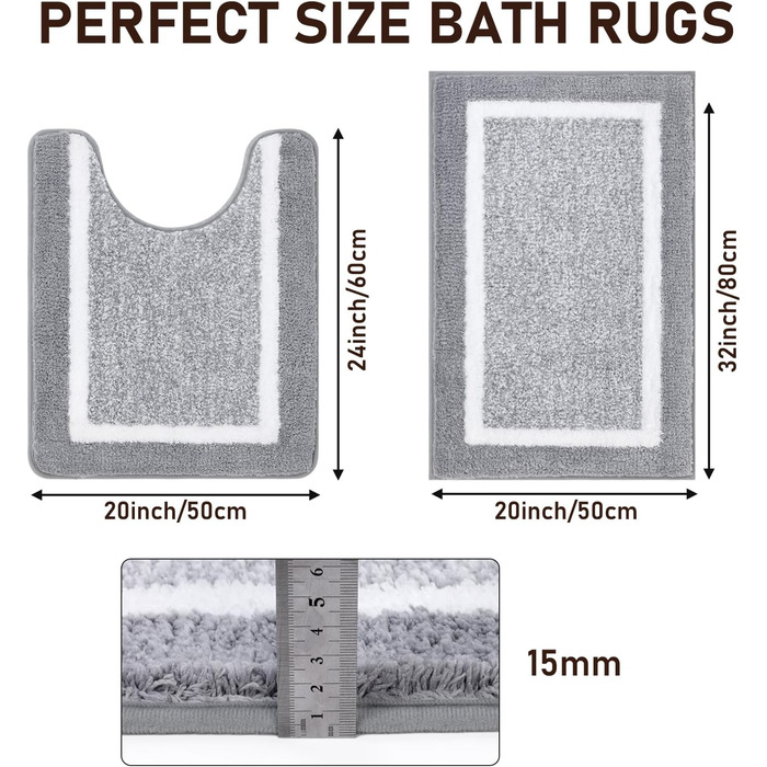 М'який килимок для ванної кімнати Pauwer, комплект з 3 частин: килимок 50x80 см, килимок для туалету 50x60 см, рушник для ванної кімнати, мікрофібра, швидковисихаючий, антиковзаючий, для прання, сірий