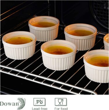 Формочки для суфле DOWAN, порцелянові формочки для суфле, крем-брюле, формочки для кексів, кекси, миски для випічки, 6 шт. , (120 мл, білий)