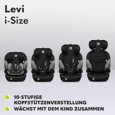 Автокрісло Lionelo Levi i-Size 76-150см R129, група 1/2/3, чорно-сірий, з Memory Foam та Dri-Seat