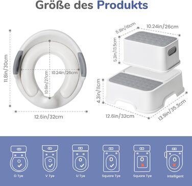Унітаз дитячий з драбинкою та підставкою Deanic (Сірий) для дітей від 1 до 6 років + 2 подушки та щітка