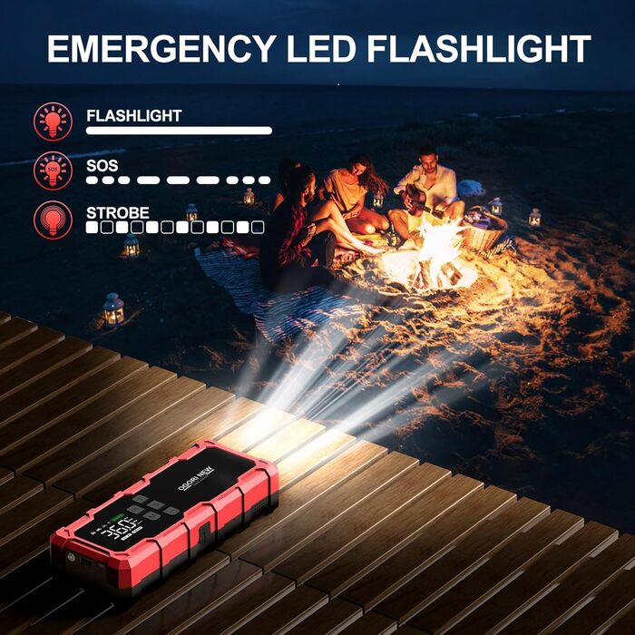 Powerbank з компресором Starthilfe для автомобіля, 6000A, LED ліхтарик, 12V, для 8L бензину/10L дизеля