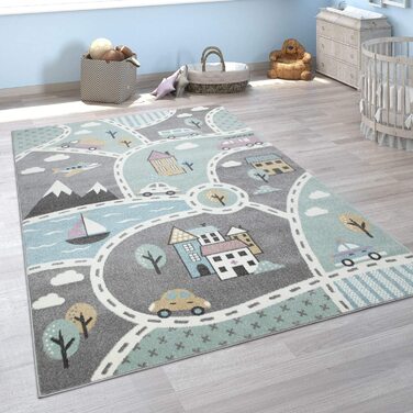 Дитячий килимок Paco Home з вуличною тематикою, ігровий килимок для дитячої кімнати, сірого кольору, Розмір (діаметр 160 см круглий, зелений)
