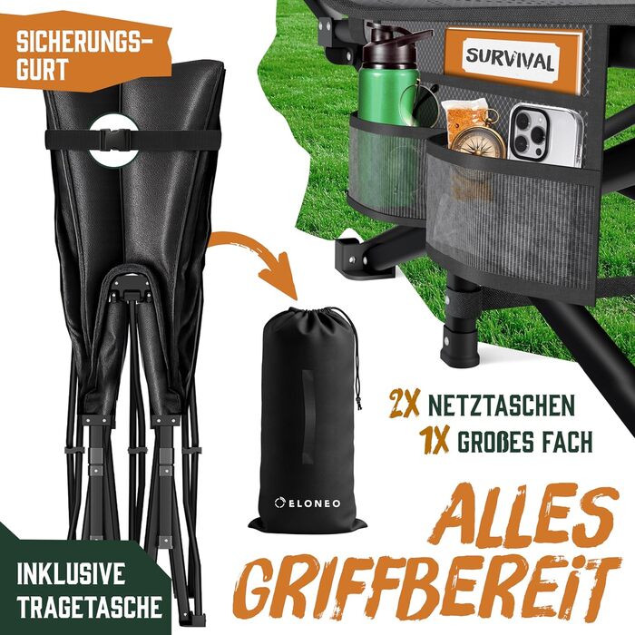 Розкладне туристичне ліжко ELONEO NEU з преміум-матрацом, витримує до 200 кг, з сумкою для транспортування, сіре