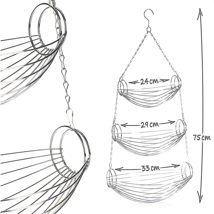 Підвісна корзина для фруктів com-four - підвісна корзина для фруктів-індивідуально регульовані підвісні полиці для кухні-підвісна металева корзина для фруктів чорного кольору-підвісна полиця діаметром 28 см (овал сріблястого кольору)