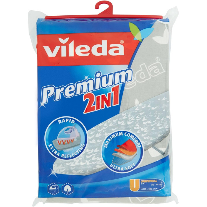 Чохол для прасувальної дошки Vileda Premium 2 в 1 з алюмінієвим покриттям, теплом праски та стібком Accorcia, універсальний розмір 30-45 см х 110-130 см