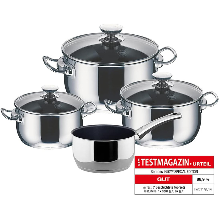 Каструля Berndes Injoy Special Edition з нержавіючої сталі, 5 літрів, з кришкою, для всіх типів плит (індукція)