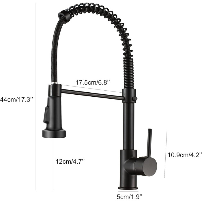 Змішувач для кухні з висувним розпилювачем, поворот на 360, гарячий/холодний, чорний матовий