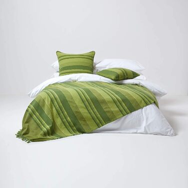 Покривало Марокко, зелене, покривало для дивана з 100 бавовни, м'яке Домашнє ковдру 225 х 255 см, в зелену смужку, з бахромою