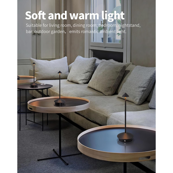 Mini LED-лампа настільна бездротова, акумуляторна, 4000 mAh, регулювання яскравості, для спальні, кухні, кафе, кемпінгу, чорна, 2 шт.