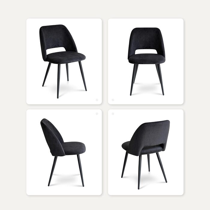 Набір стільців для їдальні/кухні, 8 шт., чорного кольору, з м'яким сидінням та спинкою з поролону. Підходить для їдальні, вітальні, кухні, спальні.