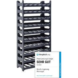 Novaliv Полиця для вин на 60 пляшок - модульна, з пластику, чорна, з перероблених матеріалів, розширювана, міцна. Ідеально для зберігання вина в підвалі, ресторані та вдома. Полиця для напоїв на 60 пляшок сірого кольору