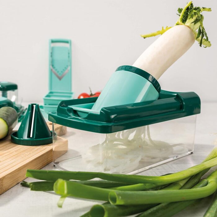 Genius Nicer Dicer Fusion Smart Julietti - Багатофункціональний набір для нарізки овочів та фруктів, 16 частин, зелений