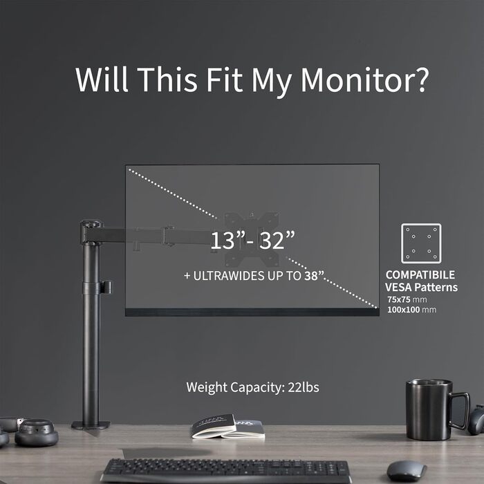 Кріплення для монітора VIVO Stand-V011, 39 дюймів, регульоване, настінне, з VESA, чорний
