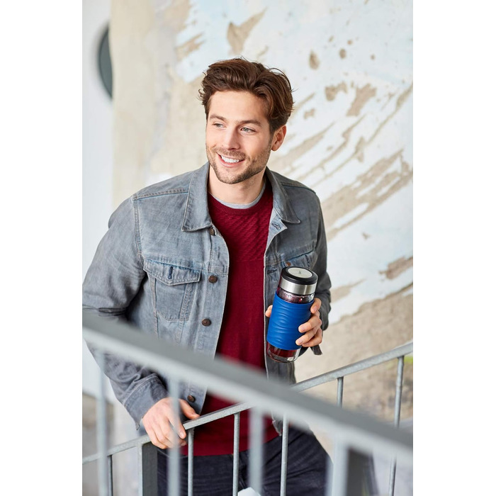 Емса N20805 Чайний горнятко з подвійними стінками | 0,4 л | знімний фільтр | без BPA | 100% герметичне | не протікає | придатне для миття в посудомийній машині | 360° отвір для пиття | Синій