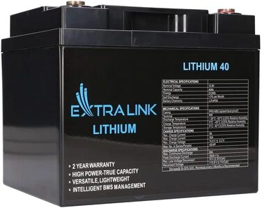 Літієва батарея Extralink LiFePO4 40 Ач, 12,8 В, BMS, компактна, легка, довговічна, ідеально підходить для автофургонів і човнів