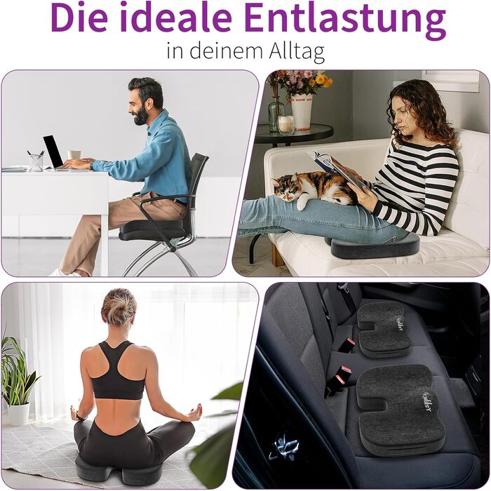 Ортопедична подушка на сидіння для копчика та стегон, ергономічна подушка для офісного крісла та авто з ефектом пам'яті (Memory Foam), протиковзкою основою, чорна
