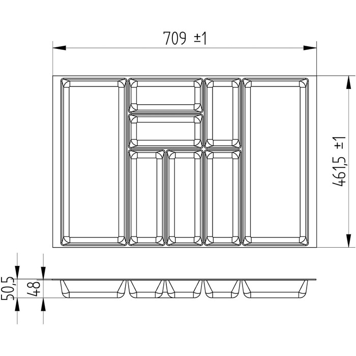 Лоток для столових приборів SO-BOX 2 70,9x46,2 см, полотно антрацит, для шухляд до липня 2012 року (NOBILIA, 80 см)