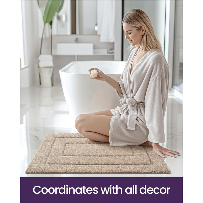 Килимок для ванної кімнати DEXI, преміум-якість, м'який, швидковисихаючий, з антиковзаючою основою, 40.6 x 61 см, бежевий