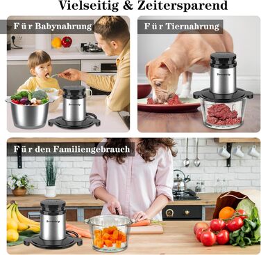 Електричний подрібнювач для кухні [500W] з нержавіючою сталлю, 2L чаша (скло+нержавіюча сталь) – кухонний комбайн для дитячого харчування, м'яса, овочів, цибулі (мідний двигун)