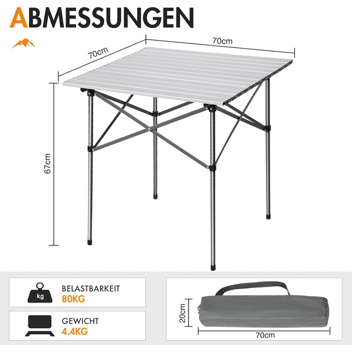 Складаний кемпінговий стіл PORTAL з алюмінієвою стільницею, витримує 80 кг, з сумкою для перенесення, білий — для пікніка, гриля, саду та балкона