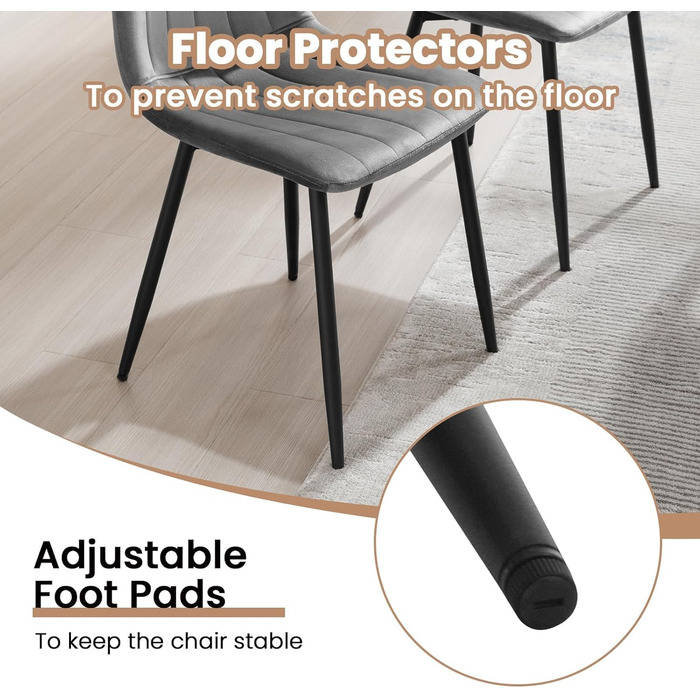 Обідні стільці для вітальні, кухні, спальні. М'який стілець з підлокітником, металеві ніжки, оксамитова сидіння (темно-сірий, набір 8 шт.)