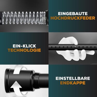 Штанга для штор без свердління 370-420 см, чорна, Ø 32 мм - натяжна штанга для штор, душової кабіни, дверей та шафи