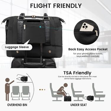 Спортивна сумка LOVEVOOK для подорожей: жіноча дорожня сумка-weekender з культюрною косметичкою, відділенням для взуття та мокрих речей, водонепроникна сумка для ночі, сумки для тренажерного залу, подорожей та аеропорту (37L, чорний)