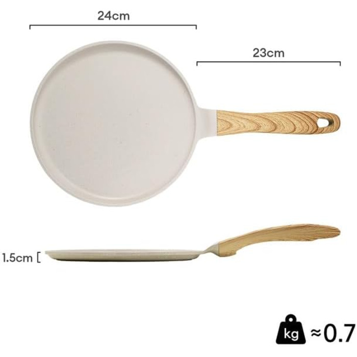 Сковорода для крепів та млинців JEETEE з антипригарним покриттям з граніту, бакелітова ручка, 24 см, PFOA Free, бежева