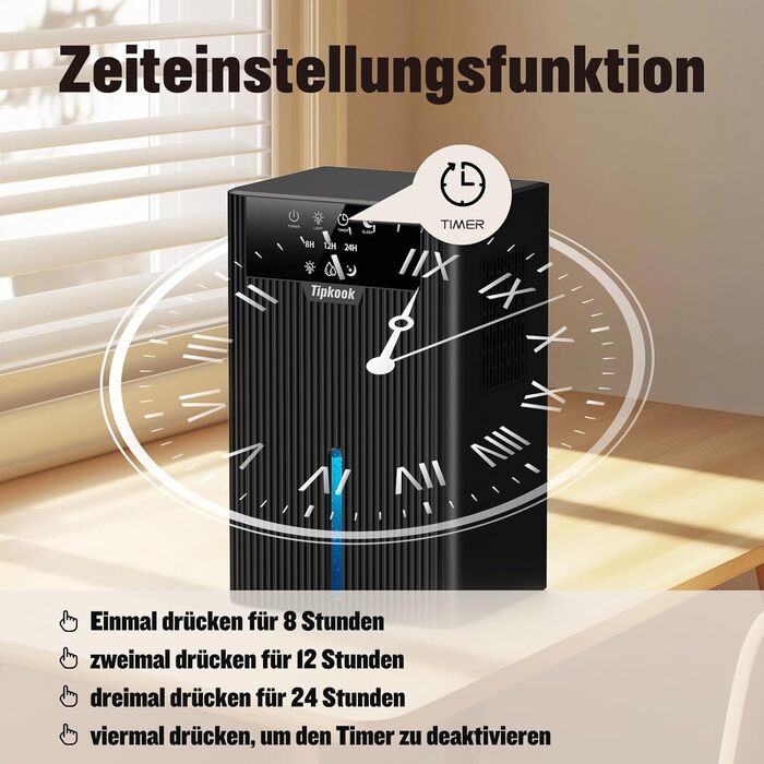 Електричний осушувач повітря Tipkook 2400 мл з автоматичним розморожуванням, 10 кольорів підсвічування, таймер 8/12/24 год, 35 дБ, портативний для ванної, спальні, кухні, шафи (новий, чорний)