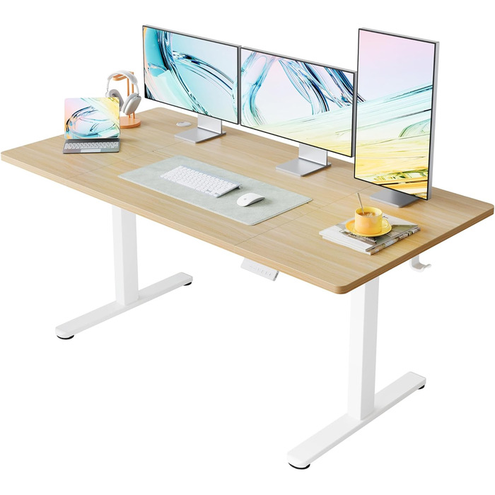 Регульований стіл HUANUO з підйомною механізмом, 4 пам'яті висоти, для дому, офісу та комп'ютера, стоячий стіл, колір: світло-волоський горіх, розмір: 160 x 80 см