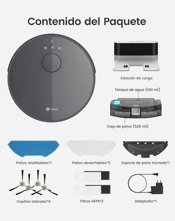 Робот-пилосос LEFANT M330 Pro з функцією миття, 3-в-1, 5000Pa, лазерна навігація, уникнення перешкод PSD, керування через додаток та голосове керування (M1-G)