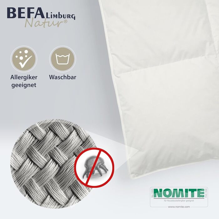 BEFA NATUR пухова ковдра 35x200 см, 560 г, для алергіків, Made in Germany