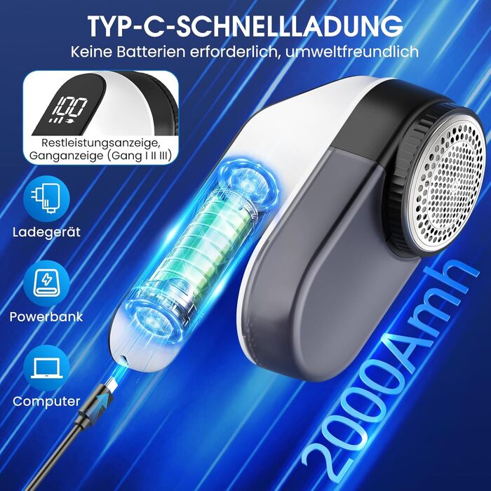 Електричний видалення ворсу NIWOHOM для одягу - 3 швидкості, 6-клинковий ніж, LED-дисплей, для всіх тканин