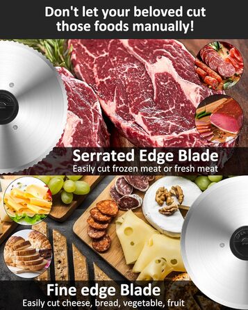 Електричний слайсер 200W з нержавіючої сталі - кухонний слайсер для м'яса, сиру, хліба та ковбаси, регулювання товщини шару 0-15 мм, 2 леза