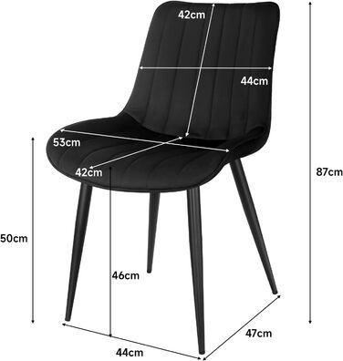 Набір обідніх стільців JIJIAN з 4 шт. оксамитове сидіння, спинка, чорні металеві ніжки, для кухні та вітальні
