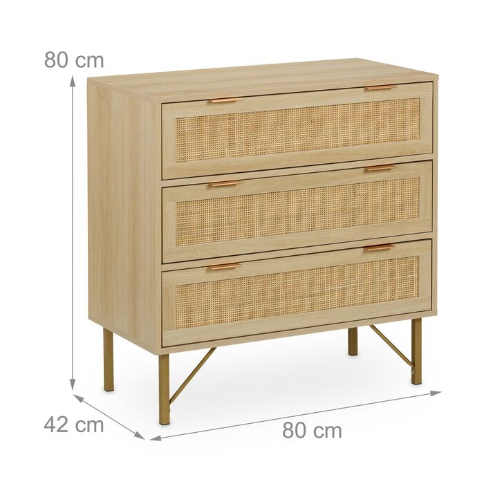 Комод Relaxdays з 3 висувними ящиками, з імітацією ротангу