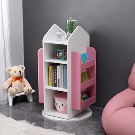 Дитяча полиця Juna - приблизно 60 x 60 x 105,3 см, Колір Білий/ обертається на 360 I Іграшкова полиця I Дитяча книжкова полиця Полиця для дитячої кімнати (рожева)