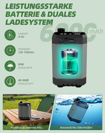 Портативна душова кабіна INSSISAIN для кемпінгу з акумулятором 6000mAh, регульований душ, 2м шланг, 2 кріплення, для подорожей, саду, миття авто, індикатор температури