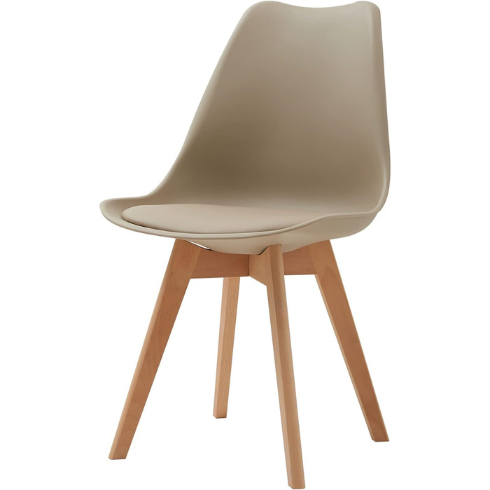 Набір з 6 стільців для їдальні, скандинавський стиль, ретро-дизайн, з м'яким сидінням, для кухні/офісу, з масивними буковими ніжками (колір: коричневий)