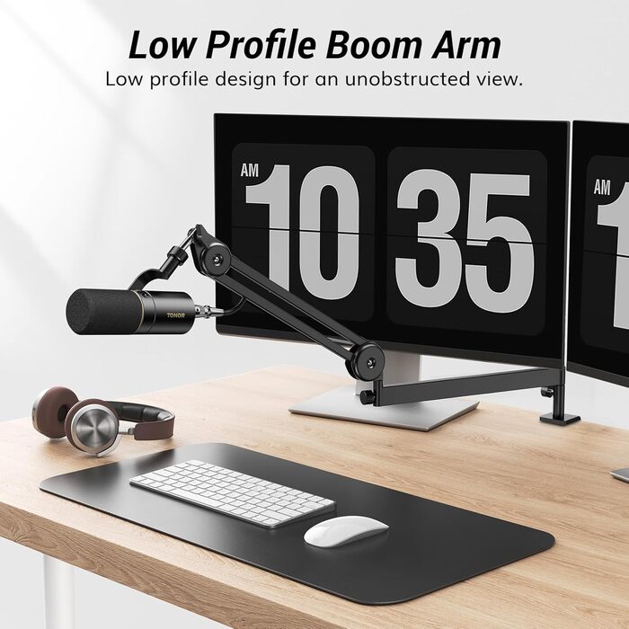 Мікрофонна стійка TONOR T40LP низькопрофільна, регульована, для геймінгу, подкастів, запису, 74 см, чорна