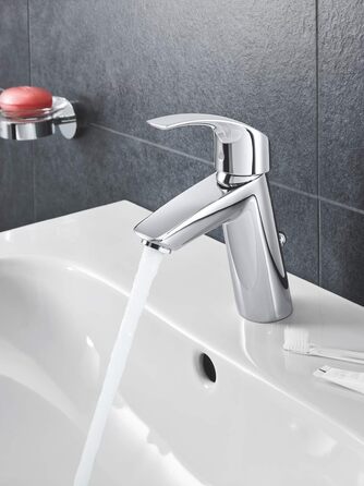 Змішувач для ванної кімнати Grohe Eurosmart, економічний, хром, з витяжною пробкою, 17 см, проста установка