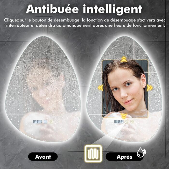 Дзеркало для ванної кімнати Worshow з підсвіткою 50x70 см: LED, регулювання яскравості, протитуманне покриття, 3 режими, таймер, пам'ять, сенсорне управління