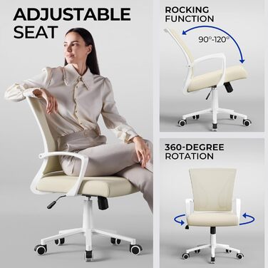 Офісний стілець Yaheetech ергономічний з сітчастою спинкою, регульований, з підлокітниками, бежевий, до 136 кг